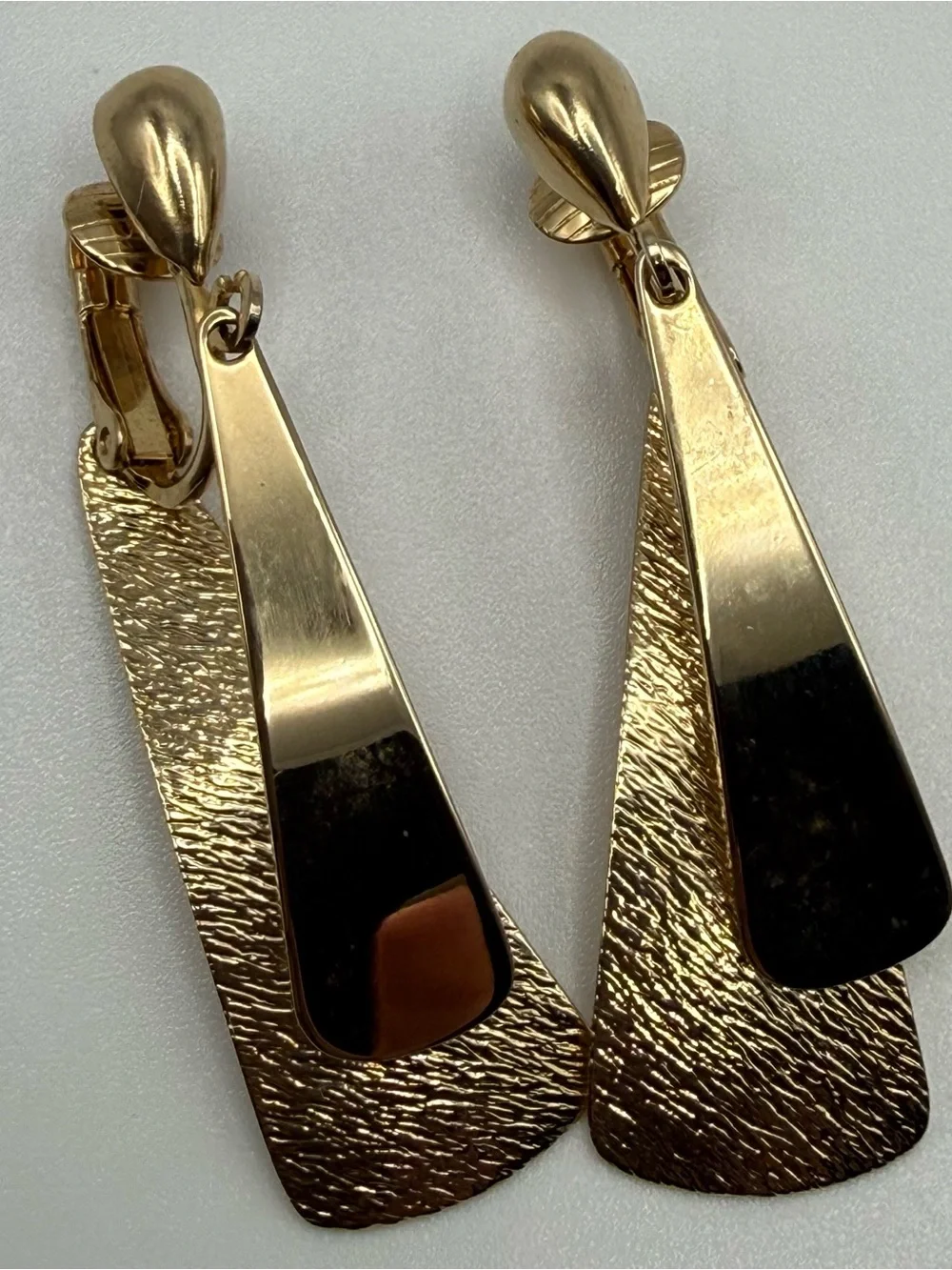 Textured Gold-Tone Double Drop Clip-On Earrings